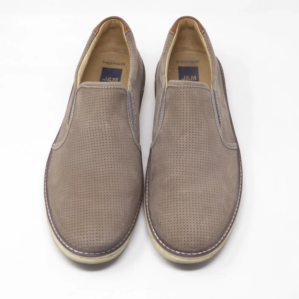 Johnston & Murphy Mens McGuffey Perforated Slip-On Brown Nubuck Sheepskin 10M